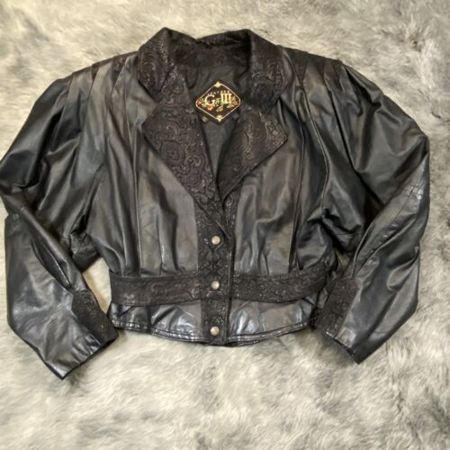 Vintage G-III Womens M Black Leather Jacket Crop Shoulder Pad Paisley Accent 80s | eBay Vintage G-III Womens M Black Leather Jacket Crop Shoulder Pad Paisley Accent 80s | eBay