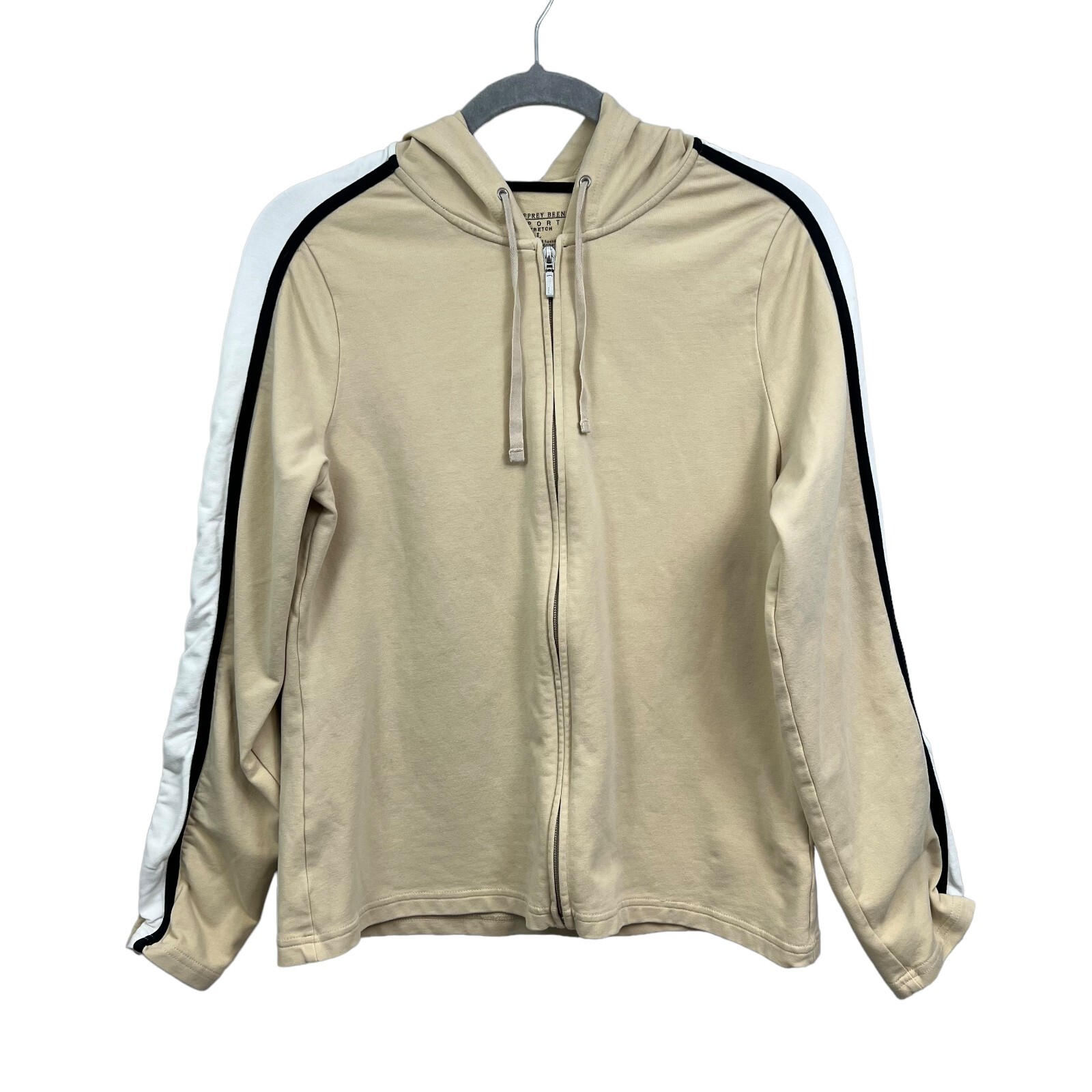 Geoffrey Beene Sport Beige Hoodie Sweatshirt Stretch Full Zip Womens Size L