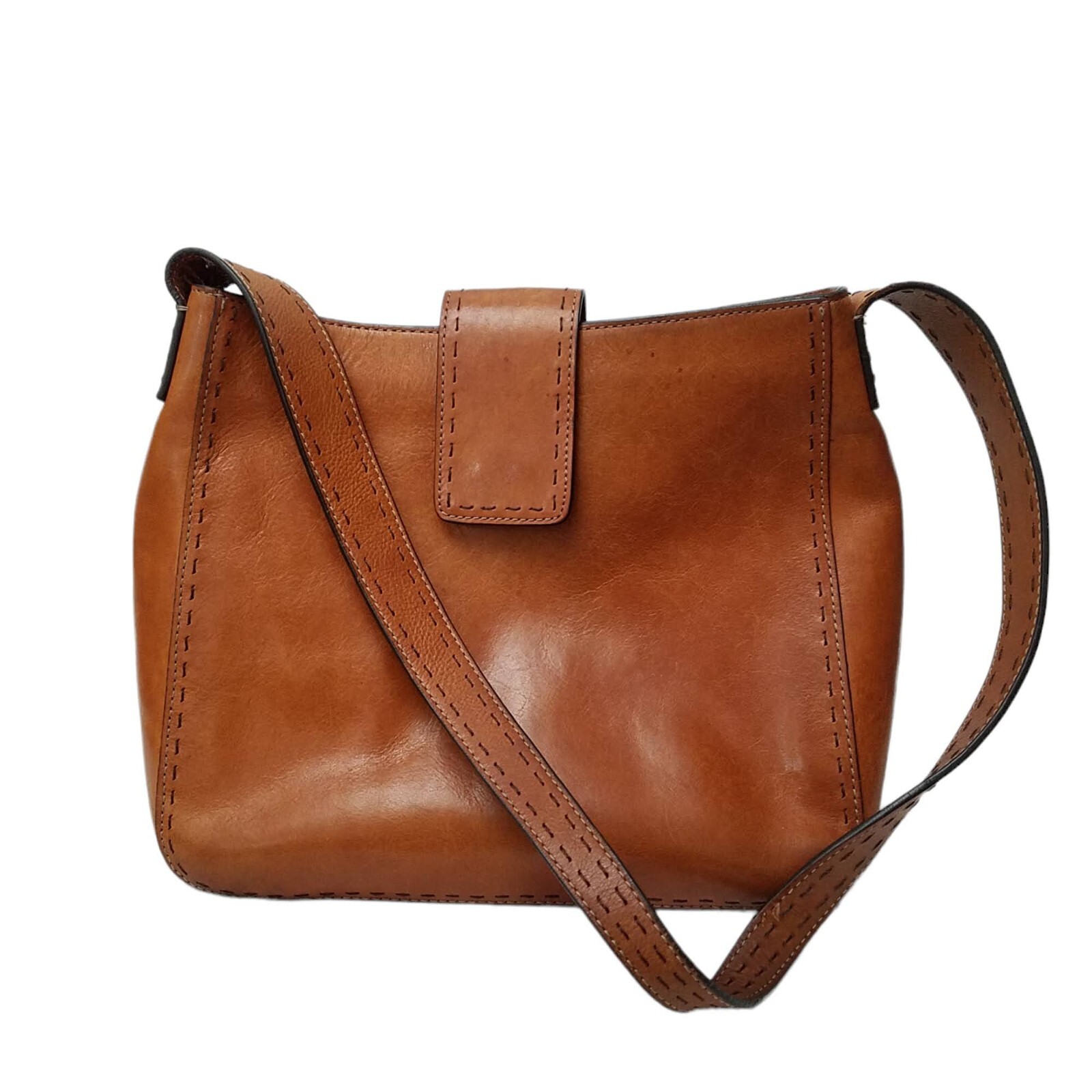 Vtg Fossil Sedona Leather Shoulder Bag Saddle Stitch Purse