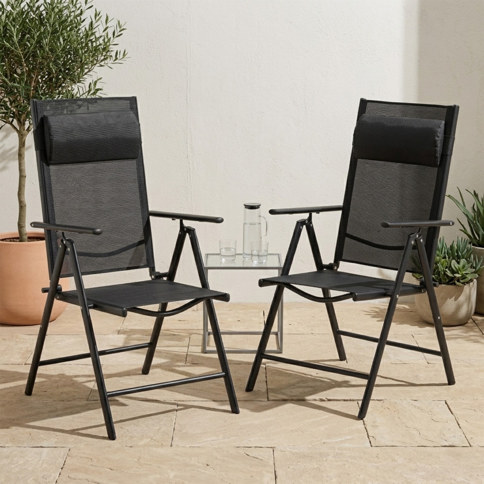 Gartenstuhl Hochlehner Klappstuhl 2er Set Alu Campingstuhl Klappbar Kopfstütze