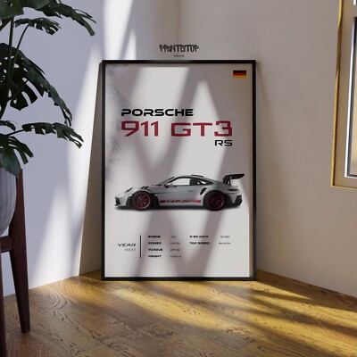 Porsche 911 GT3 RS Art Poster, Luxury Car Wall Decor, Automotive Print
