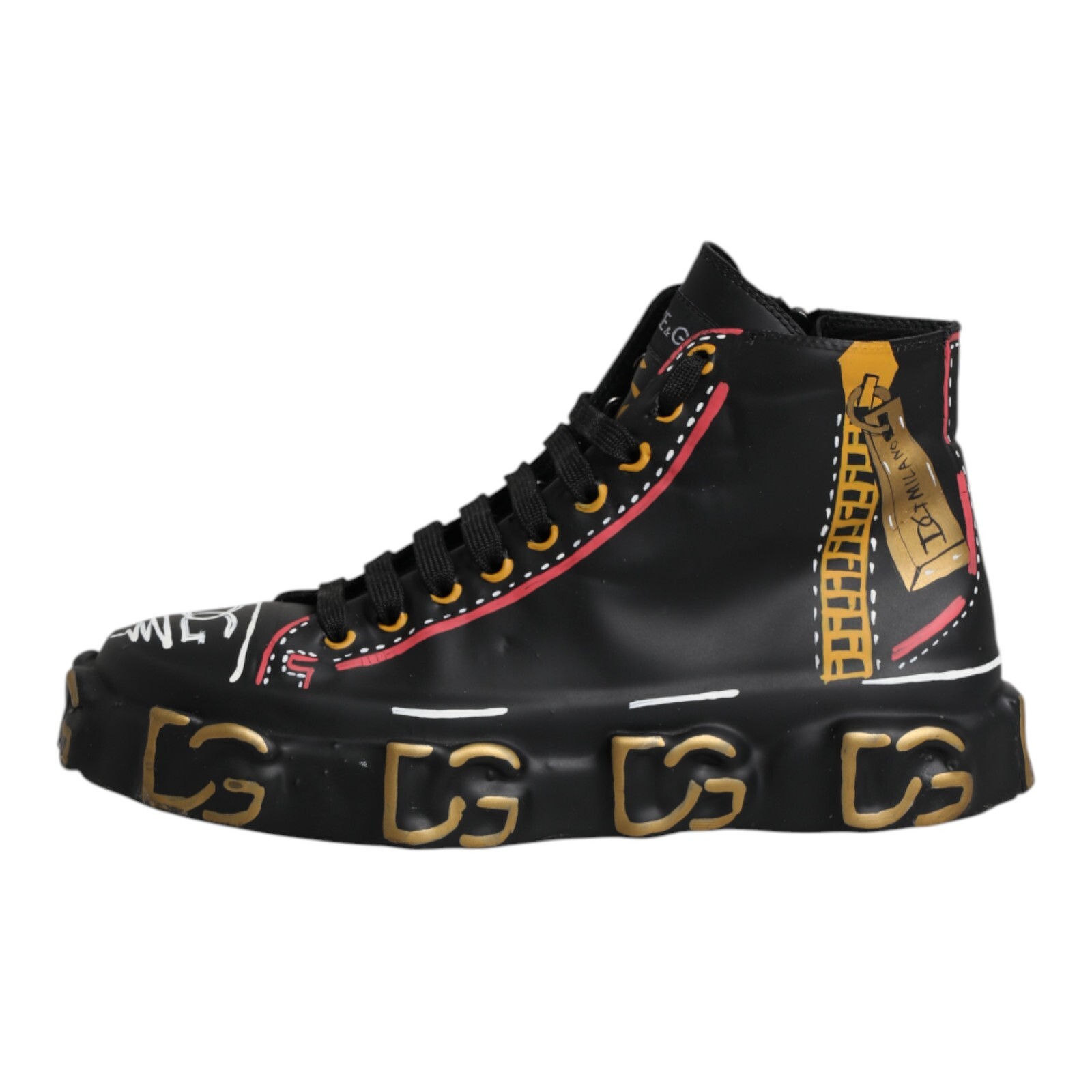 【関税＆送料込み】Dolce & Gabbana Black Leather High-Tech DOLCE & GABBANA Shoes Black Leather Logo High Top Sneakers