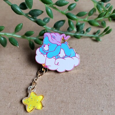 Retro Care Bear Enamel Pin Badge - Blue Cloud Carebear Bedtime Bear 90s Pin Gift