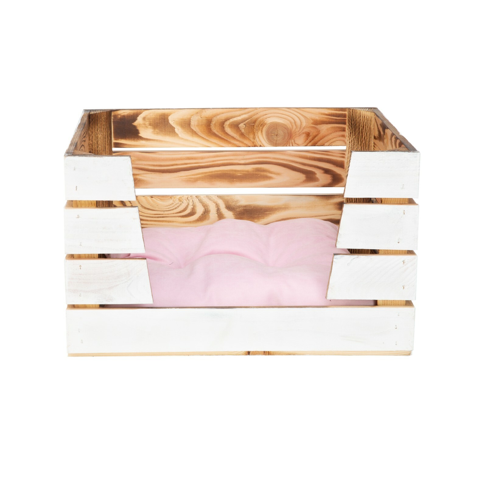 1x Eckiges, weißes Körbchen aus Holz, als Schlafplatz für Haustiere | eBay