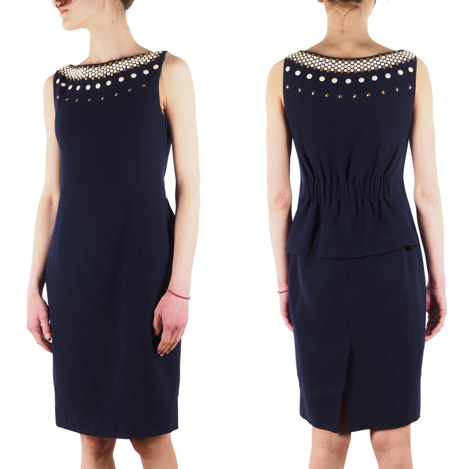 Moschino Women's Blue Sleeveless Jewel Knee Length Wool
