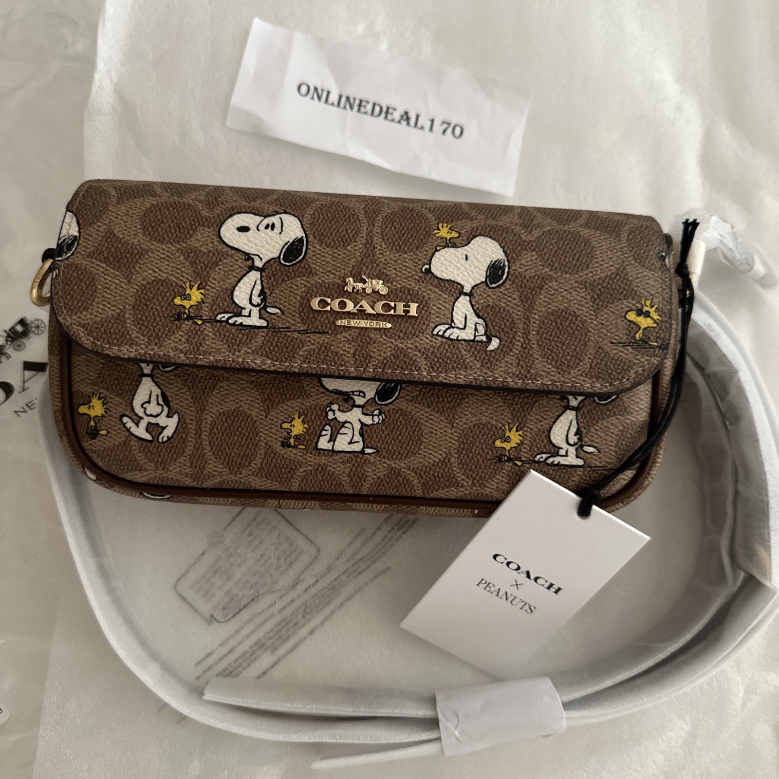 Coach X Peanuts Hailey Flap Bag In Signature Canvas With Snoopy Print CBJ73