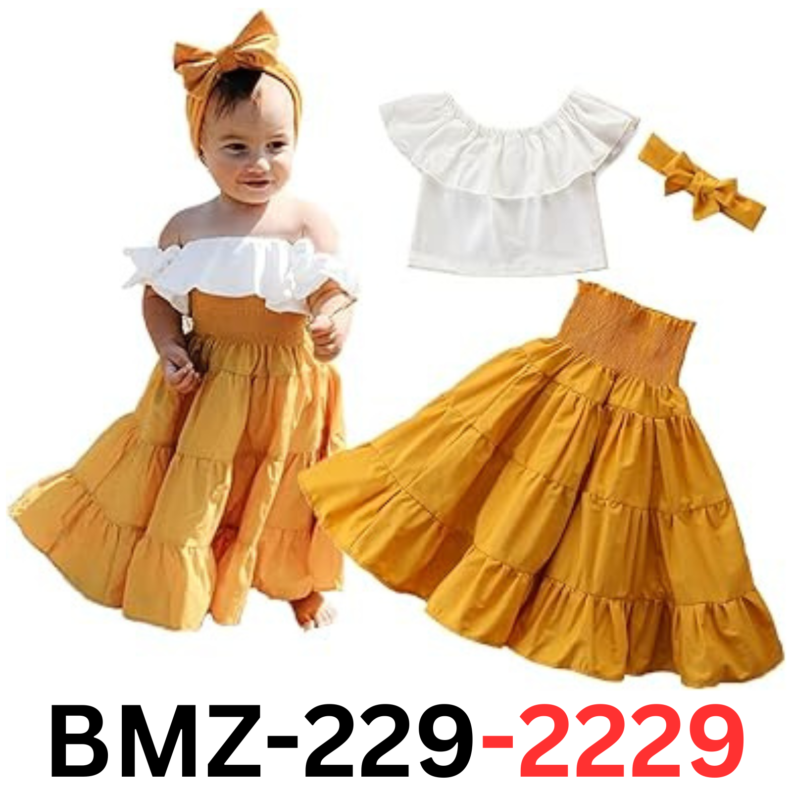 LXXIASHI 3PCS Toddler Baby Girl Off Shoulder Crop Top+Maxi Skirt+Headband 3-4Yrs