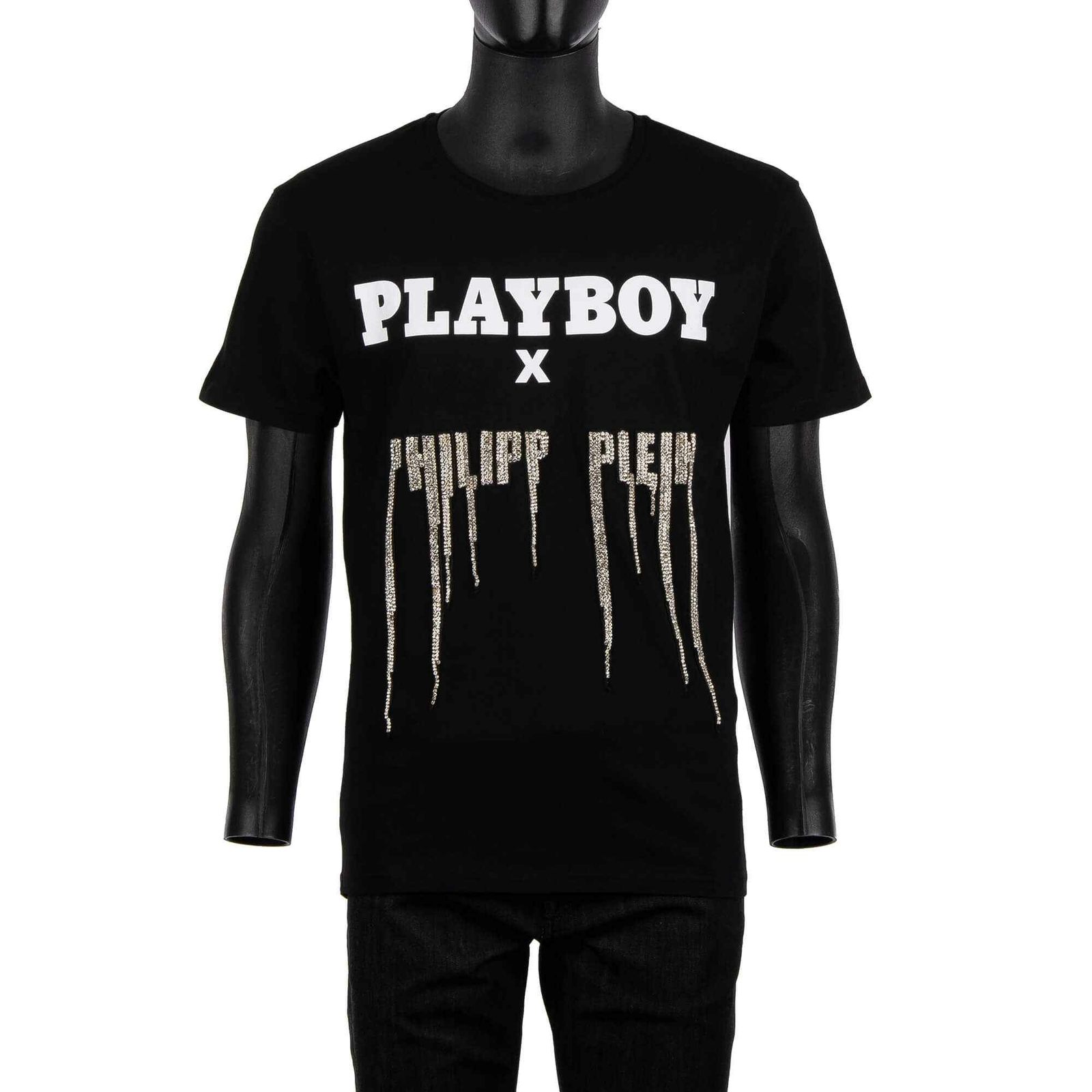 

Philipp Plein X Playboy Crystal Rhinestone Gothic Logo Черный Белый 08401
