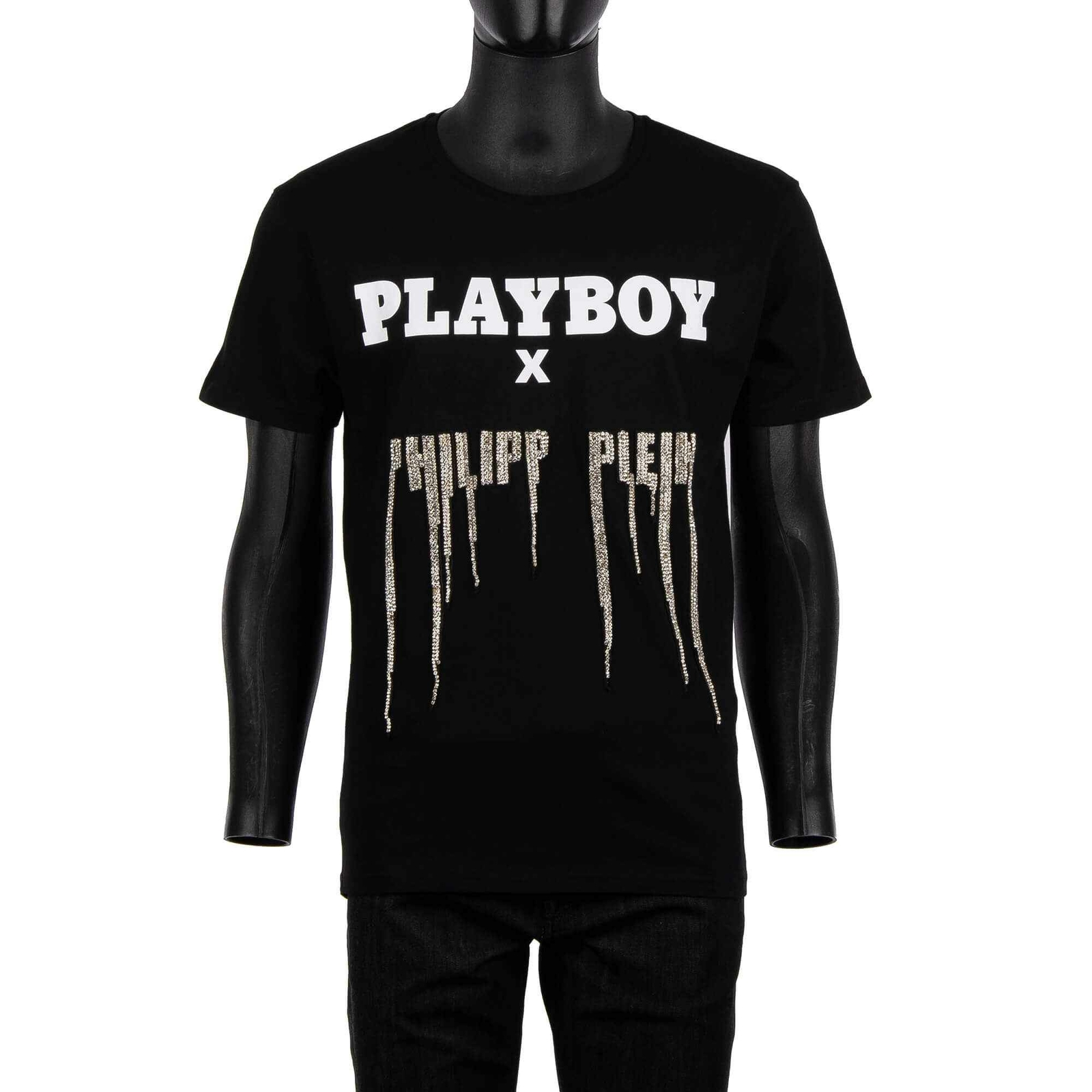 Philipp Plein X Playboy Crystal Rhinestone Gothic Logo Черный Белый 08401