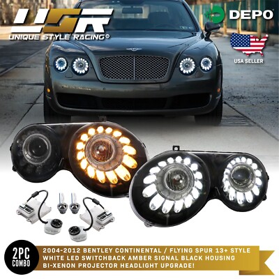 FACELIFT Dual LED DRL Projector Black Headlight For 04-10 Bentley Flying Spur