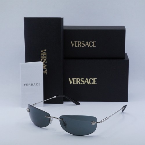 Pre-owned Versace Ve2279 100087 Silver/dark Grey 60-18-135 Sunglasses In Gray