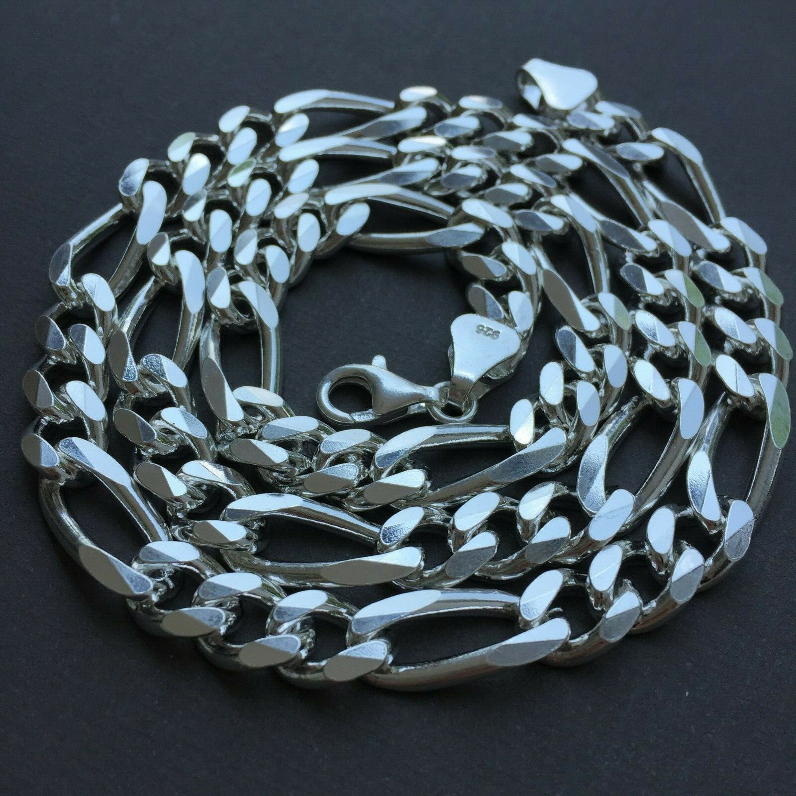Pre-owned Handmade Real Mens Figaro Link Chain Necklace 11mm 126gr 28inch 925 Silver Sterling
