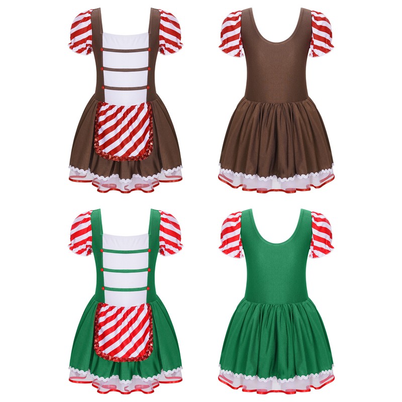 Kids Girls Jumpsuit Square Neck Dress Short Puff Sleeve Gingerbread Costume Kids Girls Jumpsuit Square Neck Dress Short Puff Sleeve Gingerbread Costume