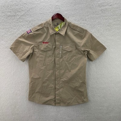 Boy Scouts Shirt Mens XL Beige Short Sleeve Uniform Outdoor Vented Camping NEW