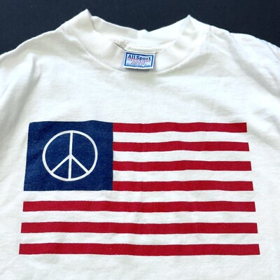 vintage 90s USA HIPPIE FLAG Shirt XL woodstock peace sign band tour rock symbol