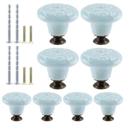 suiwotin 8pcs Light Blue Ceramic Knobs, Vintage Kitchen Cabinet Knobs Pulls, 