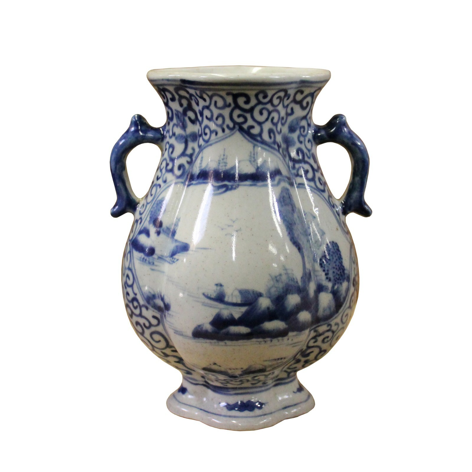 Chinese Blue White Porcelain Scenery Graphic Flower Shape Vase ws727S Chinese Blue White Porcelain Scenery Graphic Flower Shape Vase ws727S