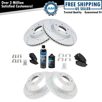 Front Rear Ceramic Brake Pad Performance Coated Rotor Kit w/Chemicals