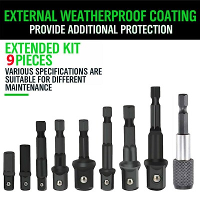 9Pcs Socket Adapter Impact Hex Shank Drill Bits Power Extension Bar 1/4 3/8 1/2