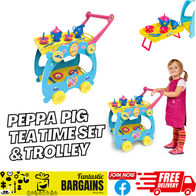 Peppa Pig 2 in 1 Tea Time Set Serving Trolley Trolly Portable Kitchen Lights Kid