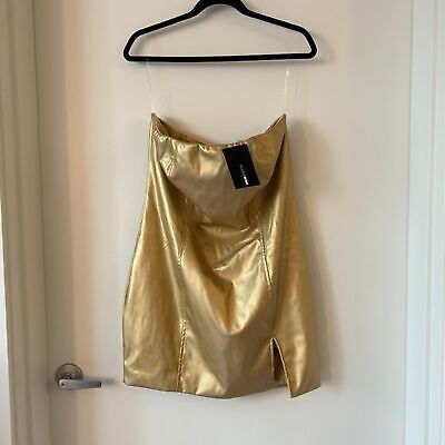 Fashion Nova Faux Leather Aria Metallic Mini Dress in Gold Size 1X NWT