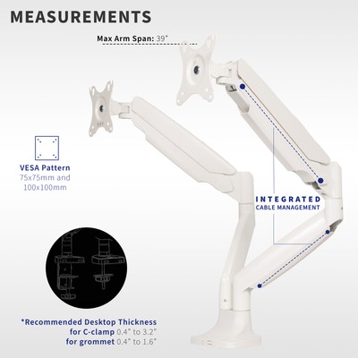 VIVO White Dual Ultrawide 40" Monitor Desk Mount with Pneumatic Spring Arms
