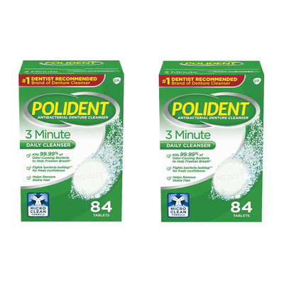 2-PACK Denture Cleaning Tablets 3 Minute Triple Mint Antibacterial 84 Count