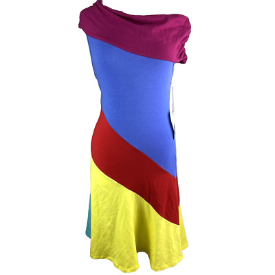 Stephen Burrows for Target Small Color Block Dress Womens Off Shoulder Colorful