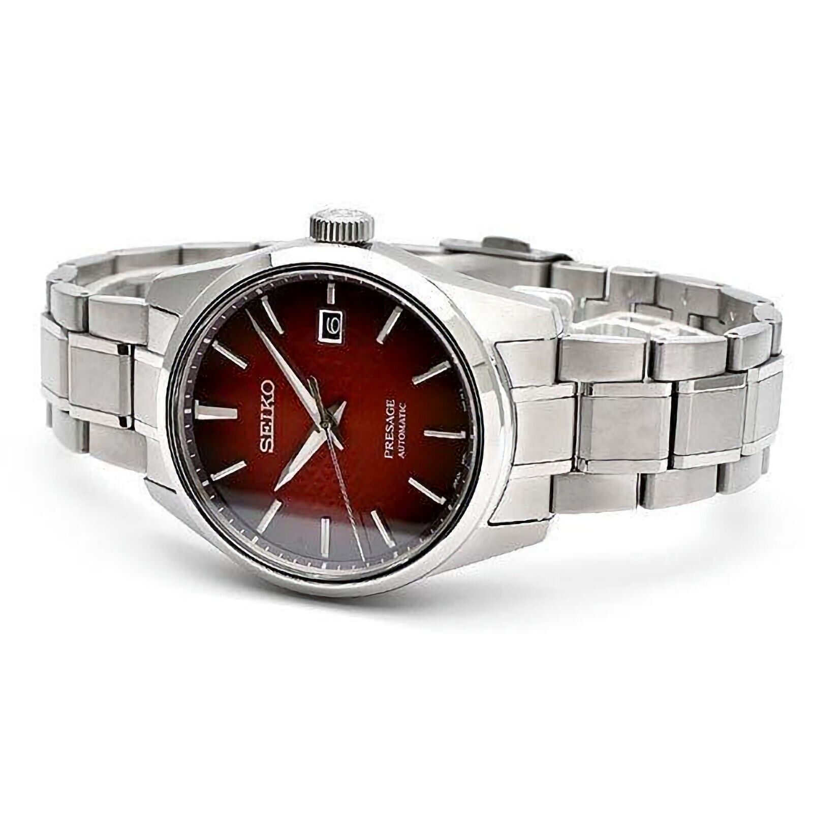 Pre-owned Seiko Presage Sharp Edged Spb227j1 Automatic Red Dial Date Display Watch Japan