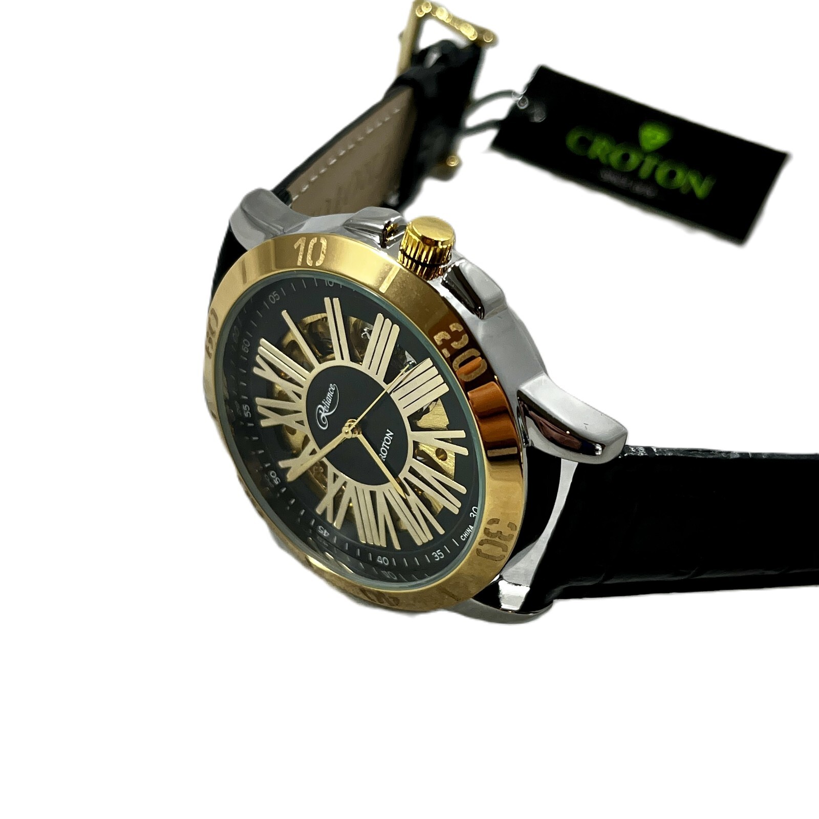 Pre-owned Croton Men's Watch Reliance Automatic Timepiece Partial Skeleton Gold 306076