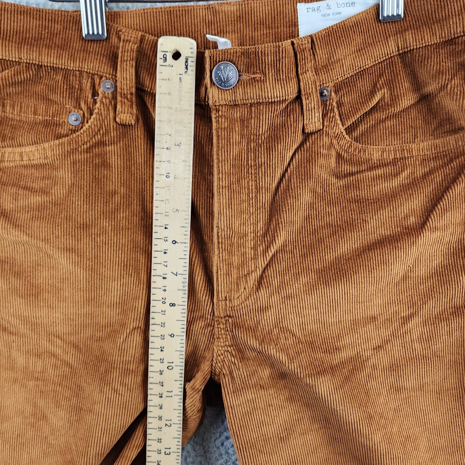 rag & bone Peyton Mid Rise Corduroy Bootcut Jeans 31 Gold Button Zip Closure - Picture 6 of 16