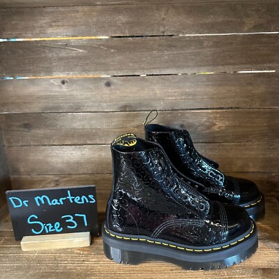 New Womens Dr. Martens Sinclair Black Leather Leopard Platform Boots Size 6 M