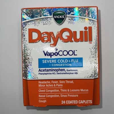 Vicks DayQuil VapoCool Cold & Flu + Congestion 24 Caplets Exp 10/24