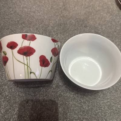 Set of 2 Dunelm Poppy Cereal Rice Soup Bowls Poppies  Height 3” Diameter 5” Vgc