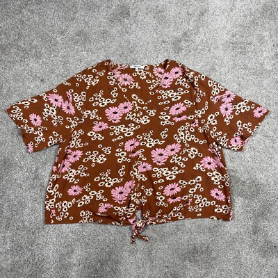 Madewell Rust Pink White Floral Daisy Front Tie V-Neck Shirt Womens 2X NWOT