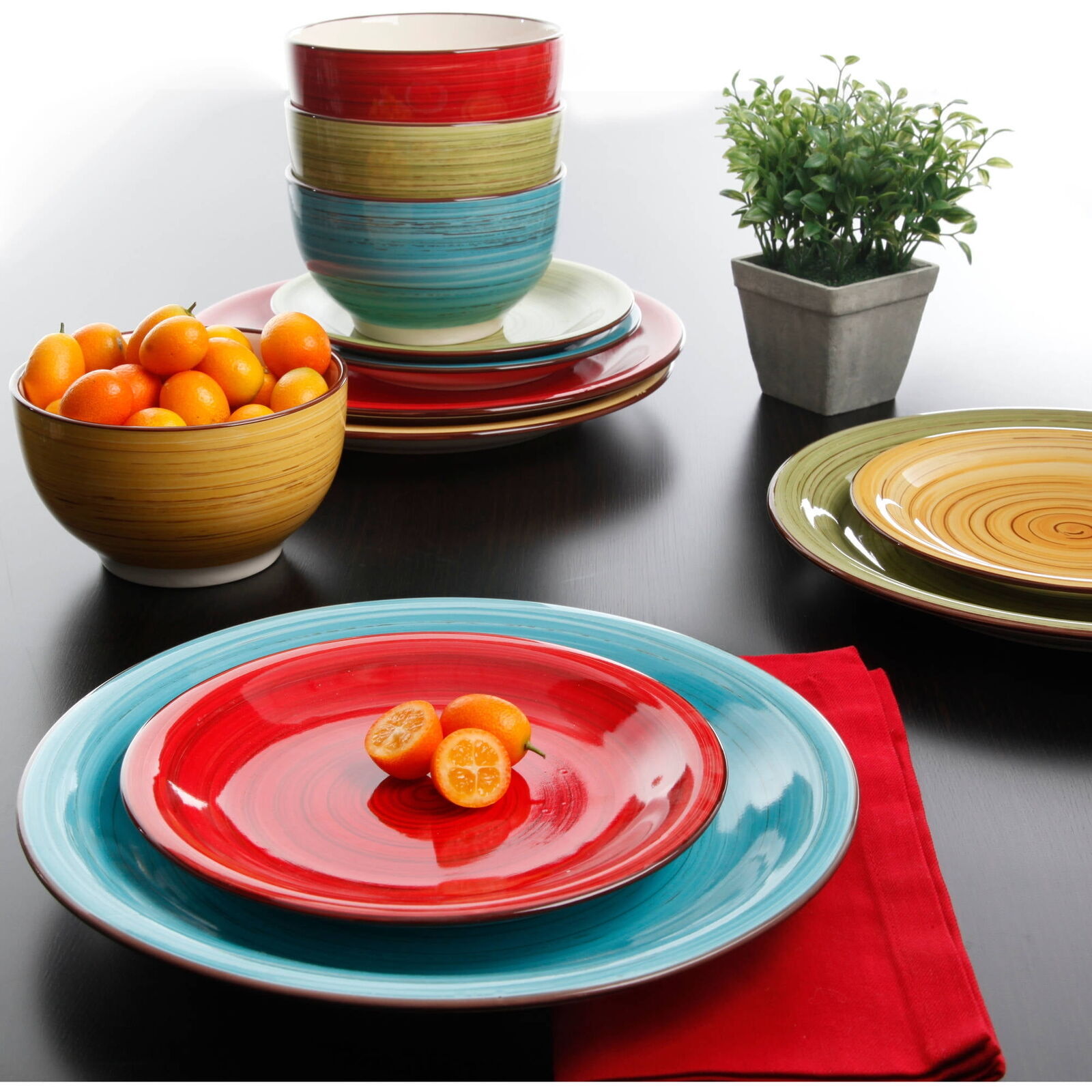 12 Piece Plates and Bowls Set Dinnerware Sets for 4 Dishwasher & Microwave Safe