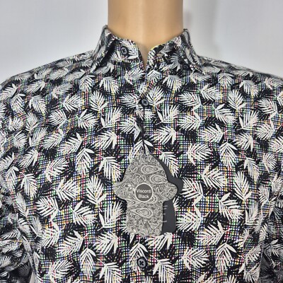 Luchiano Visconti Black Men Shirt  Size S Button up Long Sleeve Black White  (03