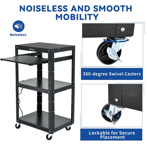 41'' 3-layers Media Laptop Computer AV Cart Tabel w/ Power Strip Office Room