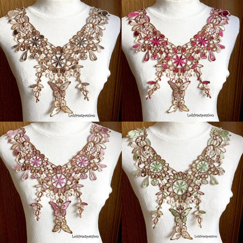 Col Dentelle, Plastron, Fils IrisÃ©, Rosace Papillon  ** 30 X 33 Cm ** Cd134