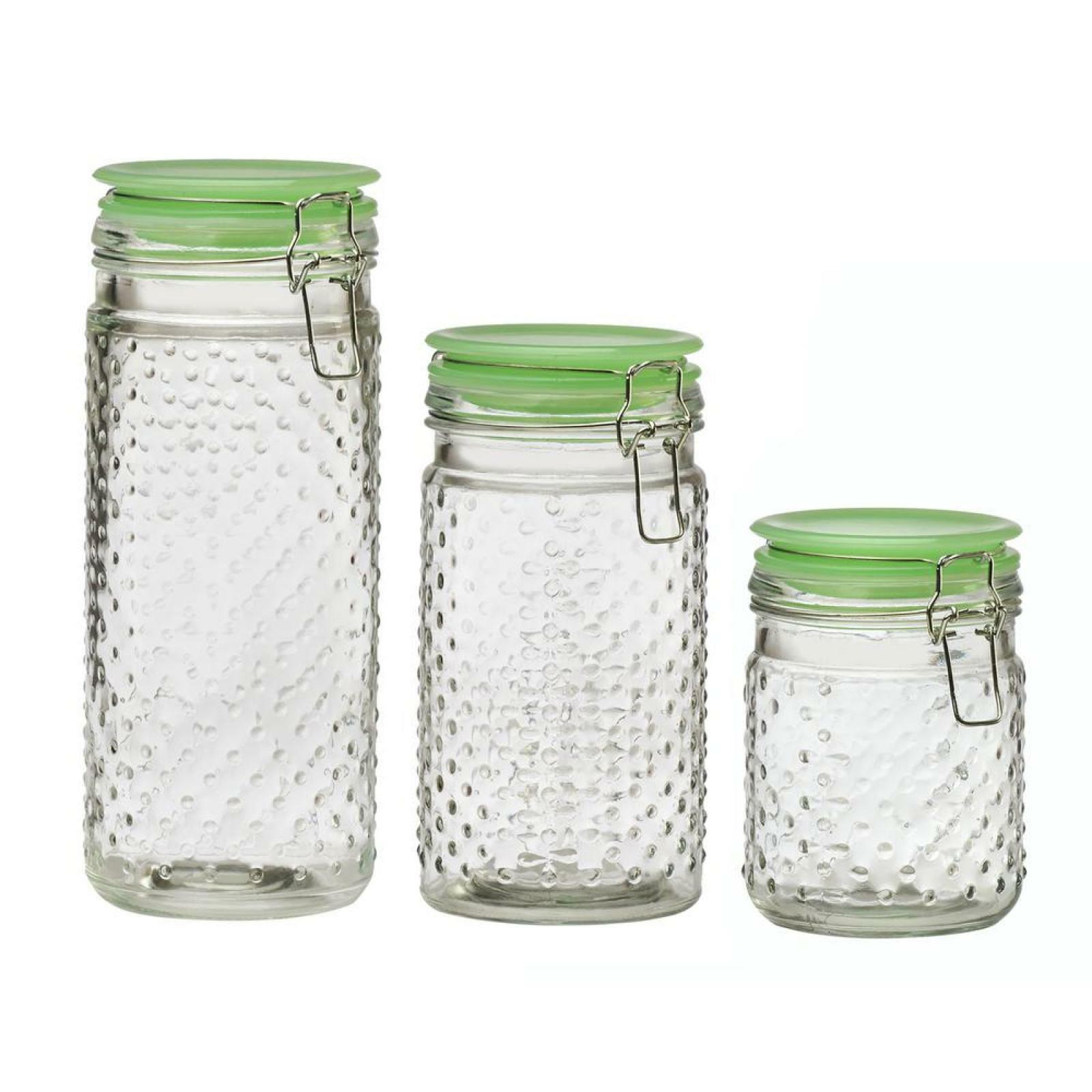 Emma Jade Hobnail 3 Piece Glass Hermetic Canister Set With Jadeite Lids Comfert Ebay