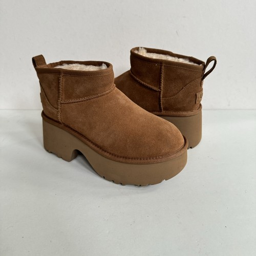 UGG CLASSIC ULTRA MINI NEW HEIGHTS CHESTNUT PLATFORM BOOTS