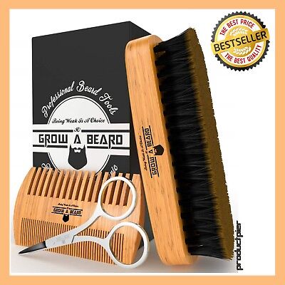 Beard Comb And Brush Kit for Men - Premium Gift Box & Friendly Bag - Best (Best Beard Brush And Comb)