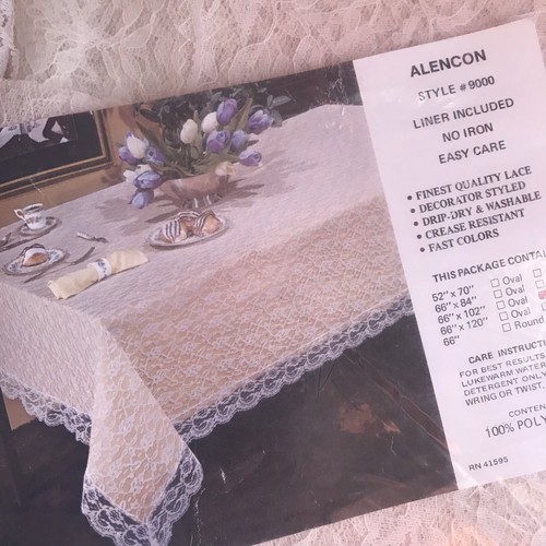 Vintage Alencon Floral Lace Tablecloth Liner Included New Oblong 66” X 102”