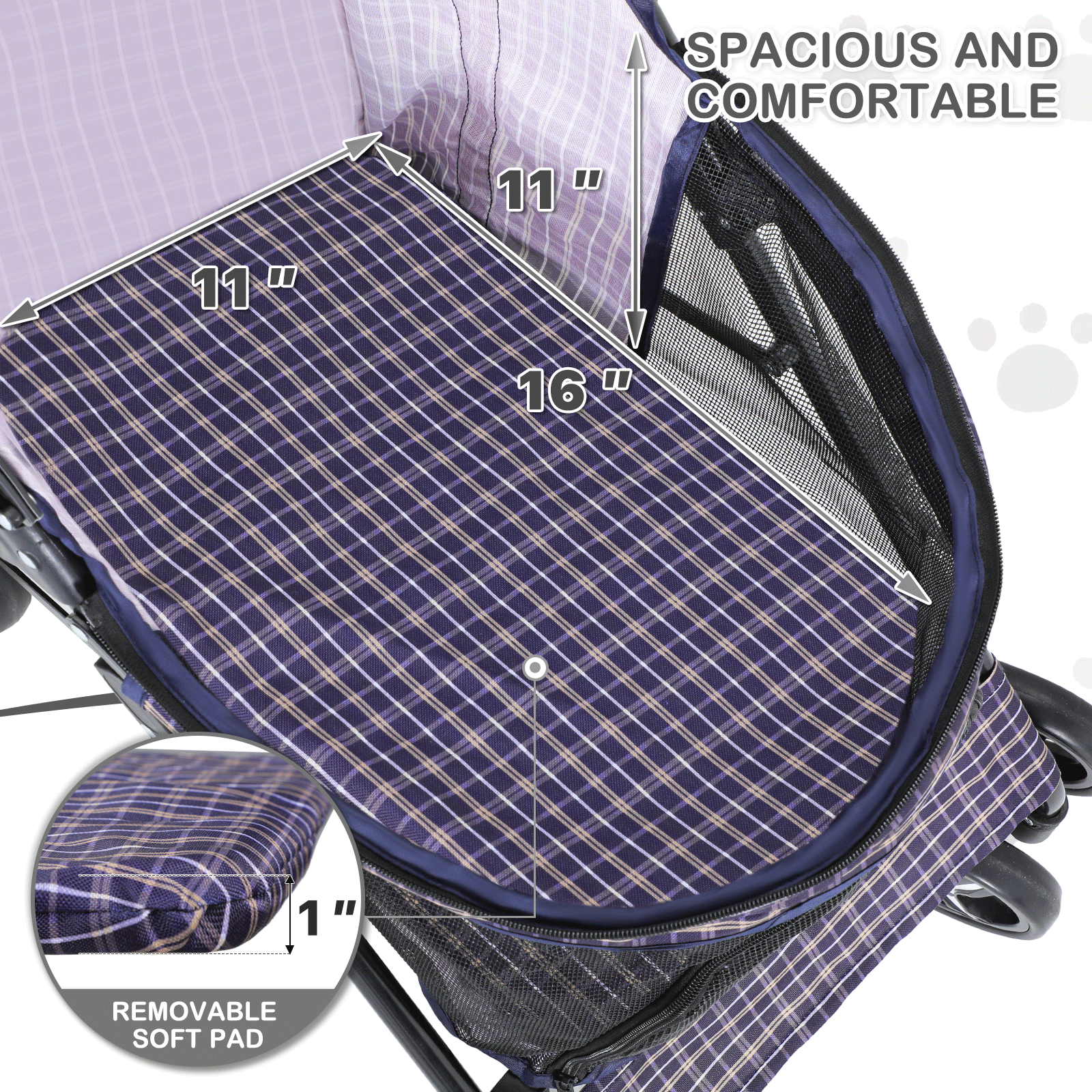 Pet Stroller 4 Wheels Foldable Cat Dog Travel Carrier Skylight w/Storage Basket