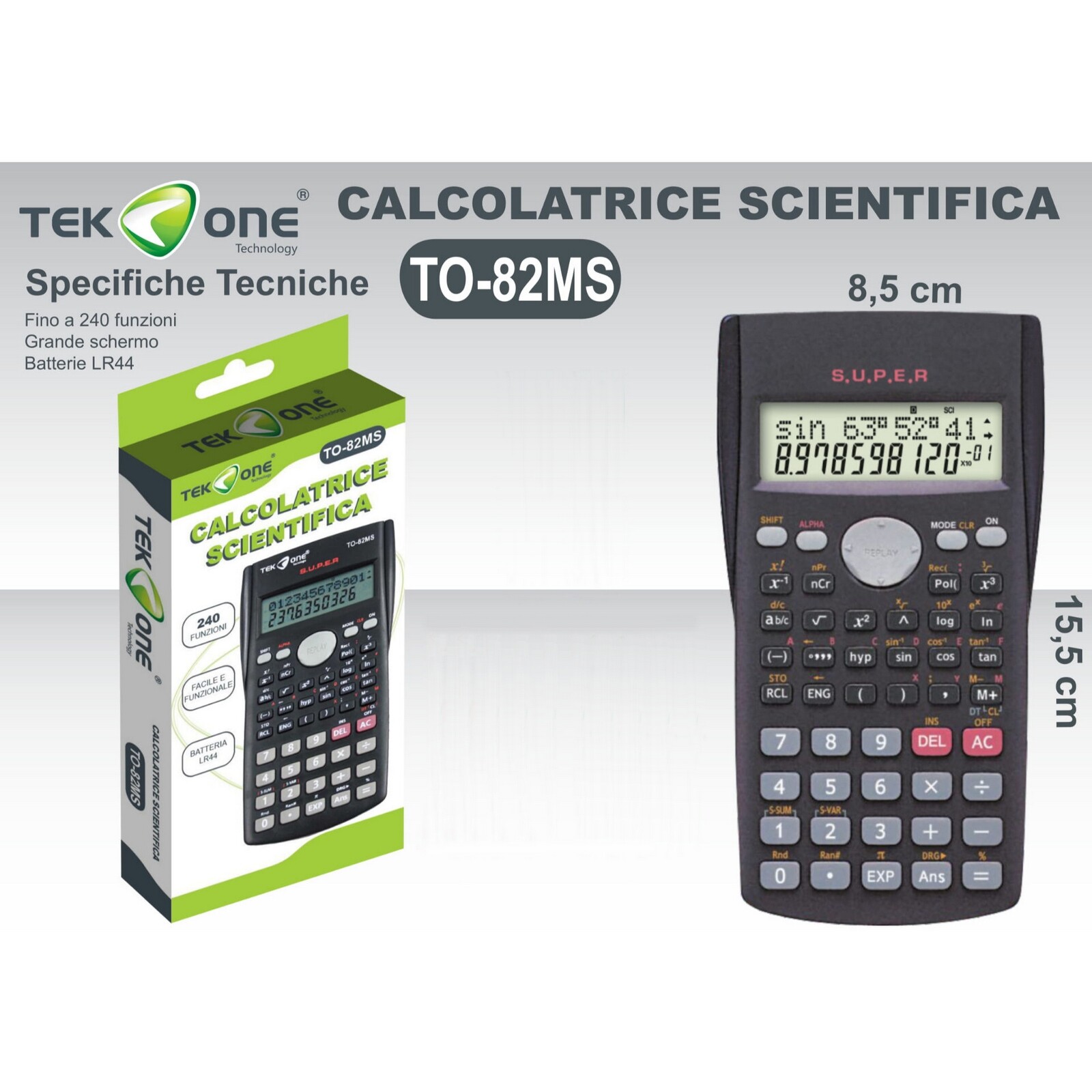 Calcolatrice Scientifica Verde - 150x80x18 Mm, Ideale Per Scuola E Ufficio