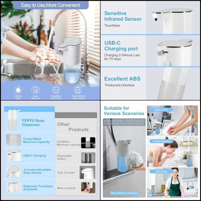 FERYU Automatic Soap Dispenser Touchless-Rechargeable,Liquid soap Dispenser