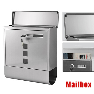 Home Locking Mailbox Mail Box Wall Mount Newspaper Letterbox Stainless Steel US
