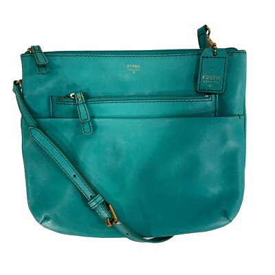 Fossil Aqua Leather Adjustable Strap Crossbody Purse
