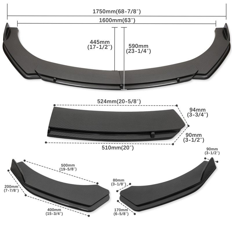 For Jaguar F-Pace CARBON Look Front Bumper Lip Splitter Spoiler