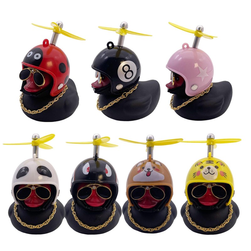 Car Ornaments Rubber Duck Helmet Duck Shape Bike Cycling Handlebar Bell w/ Light